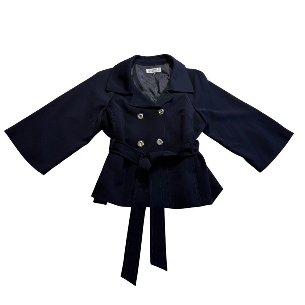 Tahari Blue Double Breasted Belted Lined Jacket Sz 16 - Picture 3 of 13